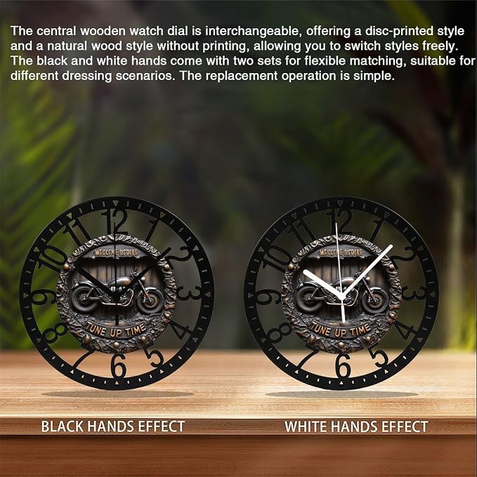 Metal Wall Clock for Living Room -10" Motorcycle Wall Decor Garage Art Vintage Bike Silent Non Ticking,Battery Operated, Antique Wood Clocks for Farmhouse,Dining Room,Bedroom,Kitchen Clock Wall Decor-