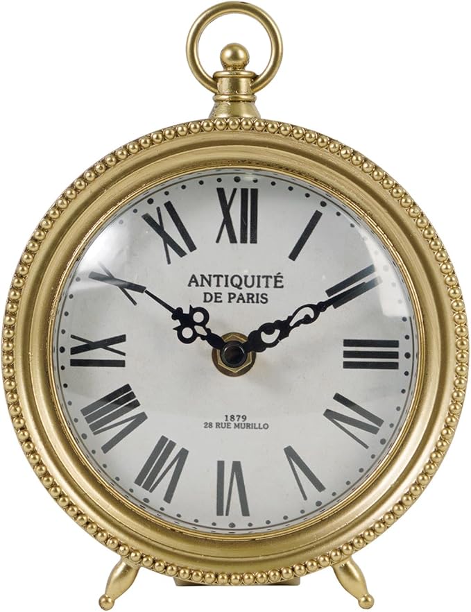 NIKKY HOME Gold Table Clock, Silent Non-Ticking Shelf Desk Top Clock Battery Operated Classic Design, Decorative Home Decor for Living Room, Fireplace Mantel, Desktop, Countertop