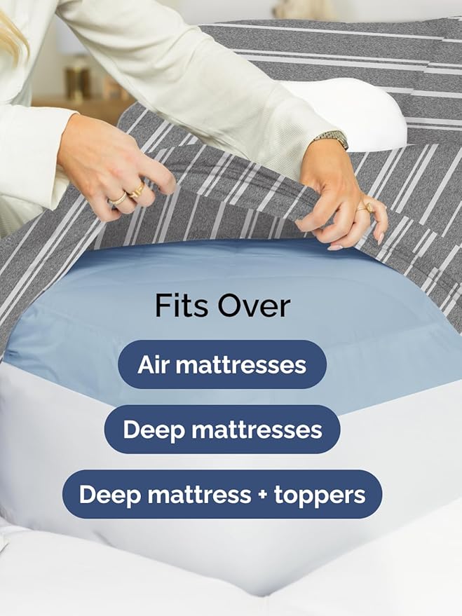 Extra Deep King Sheet Set - 6 Piece Breathable and Cooling Sheets - Hotel Luxury Bedding for Women, Men, Kids & Teens - Easy & Secure Fit - Soft and Wrinkle Free - Extra Deep Pockets - Grey Stripes