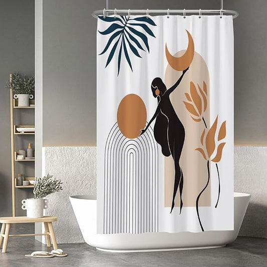 Baocicco Boho Mid Century Shower Curtain Sun and Moon in The Woman's Hands Minimalist Geometric Shower Curtains for Bathroom Bathtubs Waterproof Fabric Shower Curtain with Hooks 48x72 Inches