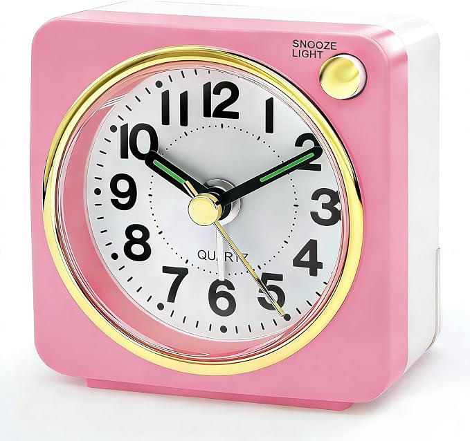 Lamisola Ultra Small Battery Analog Travel Alarm Clock, Retro Bedside Desk Clocks for Bedrooms, Vintage Home Decor for Bathroom Kichen Office Room,Pink