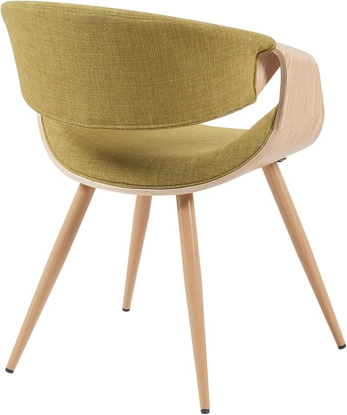 Armen Living Butterfly Mid-Century Dining Chair with Green Fabric Upholstered Seat and Oak Finish