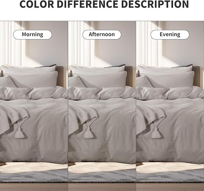 NEXHOME PRO Duvet Cover Twin Size, 100% Washed Cotton Orgnic Linen Like Textured Breathable Durable Comfy, Cream Grey