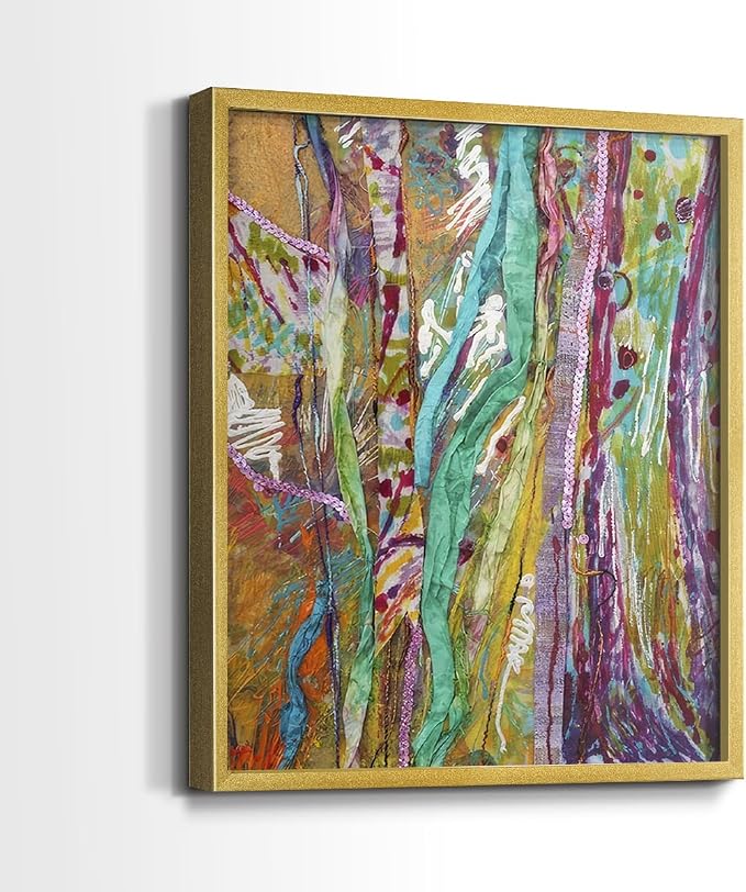 Renditions Gallery Set of 2 Peel & Stick Framed Prints, Modern Abstract Wall Art, Colorful Artistic Painting Wall Decor, Re-Stickable - Ready to Hang - 16"x20" - GOLD Frame LT588