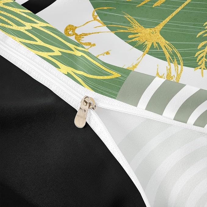Mid Century Modern Duvet Cover King Size for Kids Teens Adults - White and Green Abstract Comforter Cover Boho Minimalist Aesthetic Bedding Set Chic Modern Geometric Bohemian Floral Bed Set