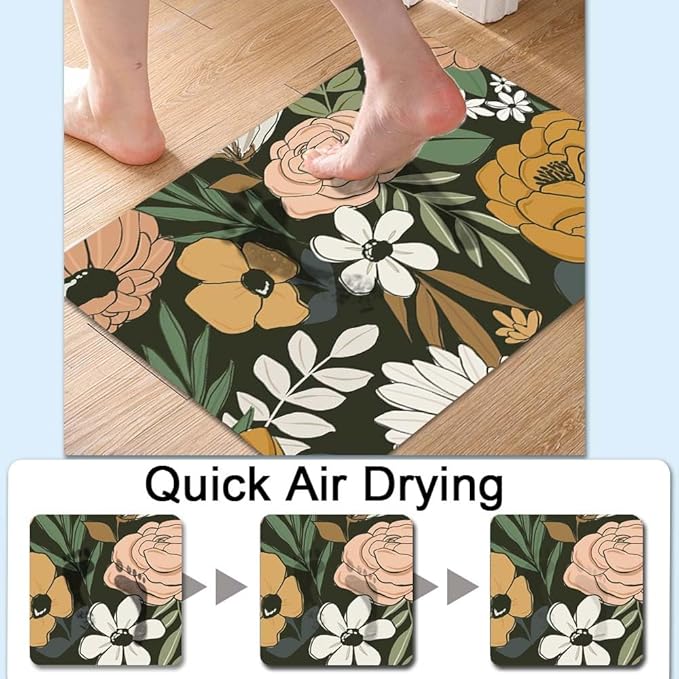 Bath Mat Rug,Vintage Large Floral Non Slip Quick Dry Super Absorbent Thin Bathroom Rugs Fit Under Door-Easy to Clean Bathroom Floor Mats-Shower Rug for Shower Sink Bathtub(20" x 31"in)