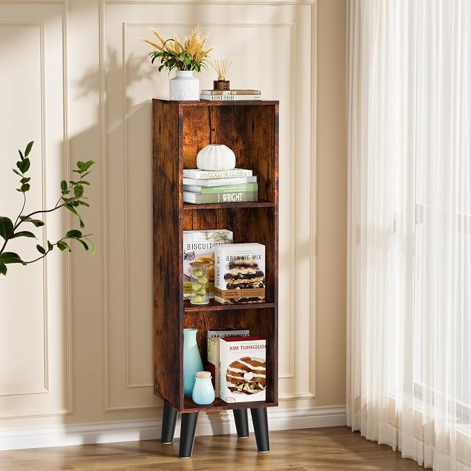 3 Cube Storage Organizer with Legs, 3 Tier Cube Low Bookcase Freestanding Storage Display Organizer for Home Office, Three-Cubes Open Shelf Short Bookshelf (Retro Brown, 3 Cube)
