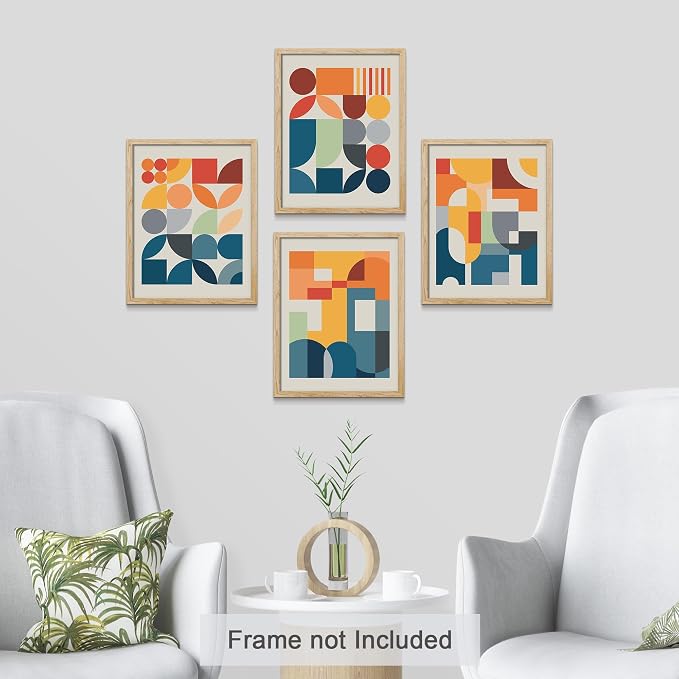 SIGNWIN Adhesive Canvas Poster Mid-Century Modern Colorful Geometric Polygons Abstract Geometric Digital Art Modern Art Decorative Zen Relax/Calm Multicolor Minimalism for Bedroom - 12"x16"x4