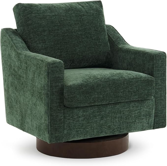 VINGLI Mid-Century Modern Swivel Accent Chair, 360°Upholstered Armchair, Home Sofa with Track Arms for Living Room, Bedroom, Reading Room, Club Swivel Chair,Chenille Green
