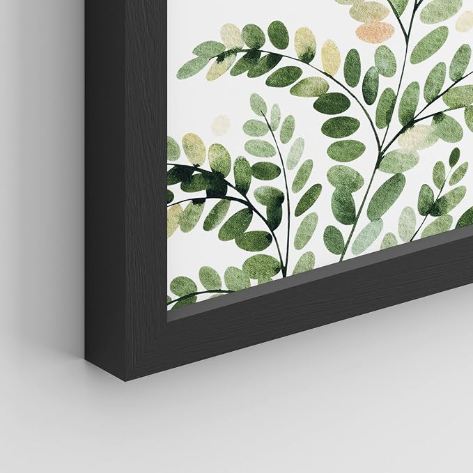 SIGNWIN Framed Green Pastel Forest Fern Leaf Wall Art, Set of 4 Collage Nature Garden Wall Decor Prints, Nature Wilderness Wall Décor for Living Room, Bedroom - 11"x14" Black