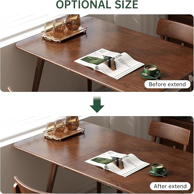 39’’-55’’ 100% Oak Extendable Dining Table, Solid Wood Folding Kitchen Table, Mid Century Modern Dinner Table for Kitchen, Apartment, Living Room (39''-55'' Walnut)