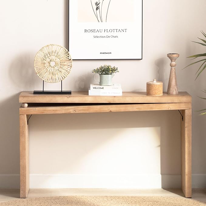 Wood Console Table, 52.6" Retro Narrow Long Sofa Table Behind Couch with Bead Detail and Engineered Wood Finish for Hallway Entryway Living Room Entrance, Natural