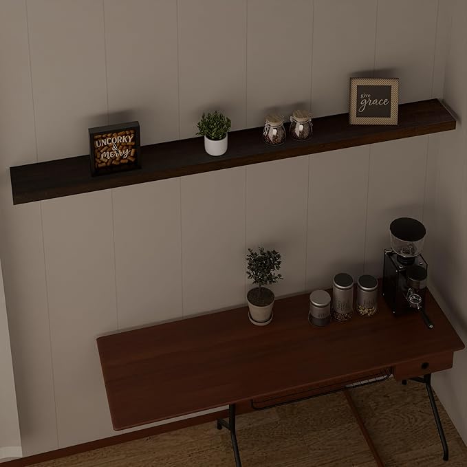 IEO Long Wooden Floating Shelves for Room Wall, Natural Wood Floating Shelves Wall Mounted Kitchen Shelf for Living Room, Bedroom, Kitchen,Bathroom, Storage (Walnut, 72in 1tier)
