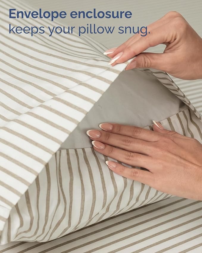 Twin Size 3 Piece Sheet Set - Comfy Breathable & Cooling Sheets - Hotel Luxury Bed Sheets for Women & Men - Deep Pockets, Easy-Fit, Soft & Wrinkle Free Sheets - Beige Stripes Oeko-Tex Bed Sheet Set