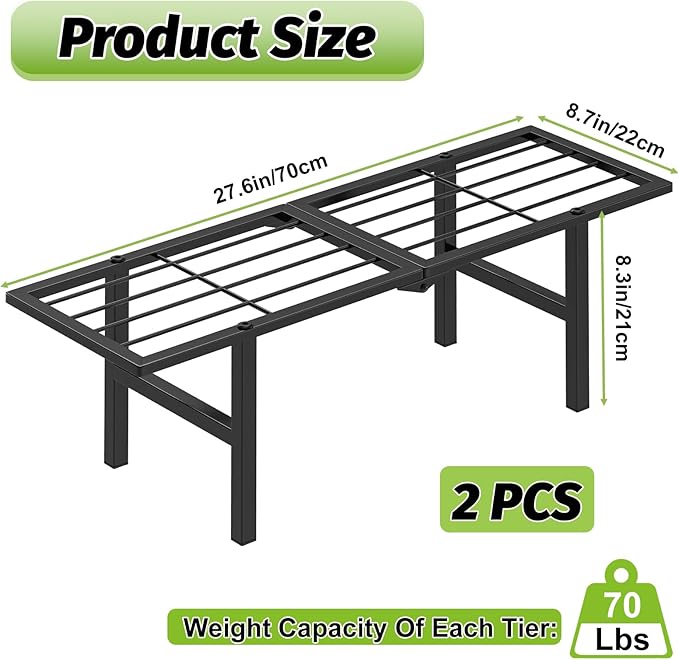 2 Pack 1 Tier Plant Stand Indoor Outdoor- Foldable Metal Plant Shelf, 8.7" Narrow Space-Saving Design for Multiple Plants, Modern Flower Pot Holder Display for Garden Patio Balcony, Black