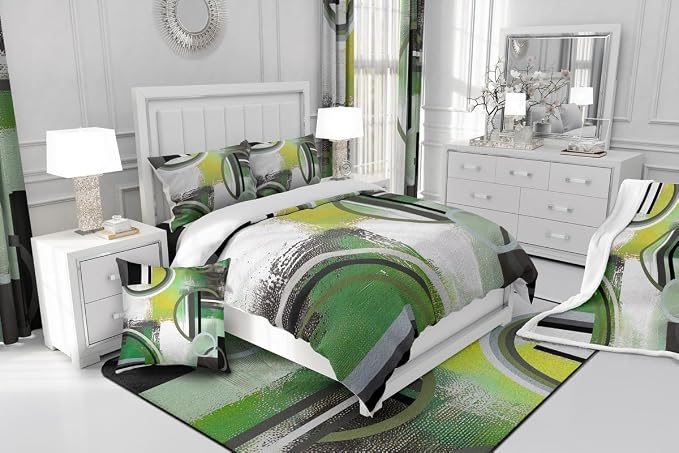 Geometric Swirls Duvet Cover Queen,Mint Green Brown Grey Bedding Set,Grunge Comforter Cover,Modern Watercolor Oil Painting Quilt Cover,Modern Texture Art Bedspread Cover Bedroom Decor 3 Pcs