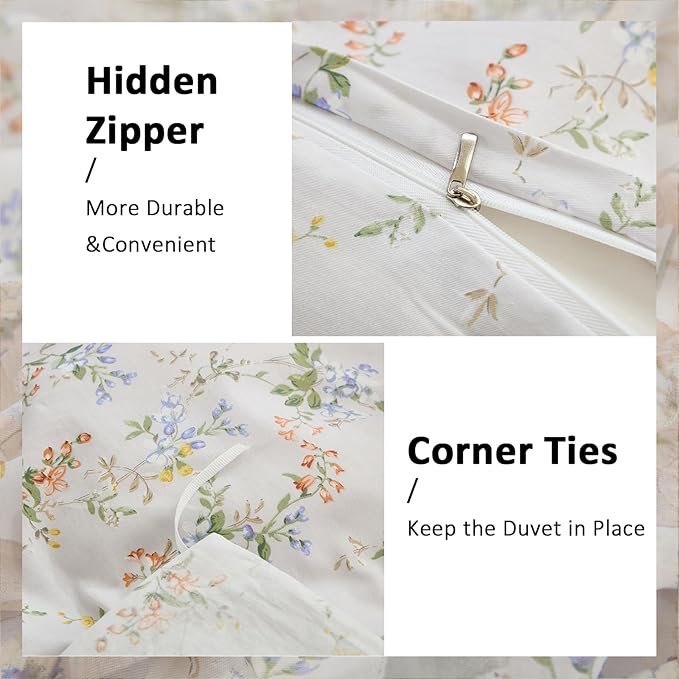 Green Floral Duvet Cover King Size 100% Cotton Botanical Coquette Bedding Sets with Zipper Closure 3 Pieces Soft & Breathable Reversible Comforter Cover
