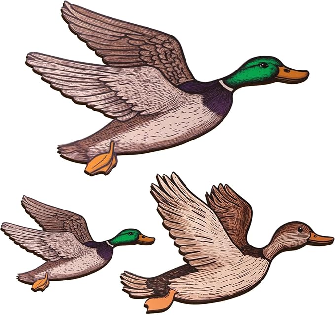 FLHRSM Mallard Duck Baby Stuff 3PCS, Wooden Mallard Ducks Hunting Wall Decor Vintage Farmhouse Wall Art, Nursery Living Room Decor Rustic Baby Shower Party Gifts, Carved Flying Birds Hanging Signs