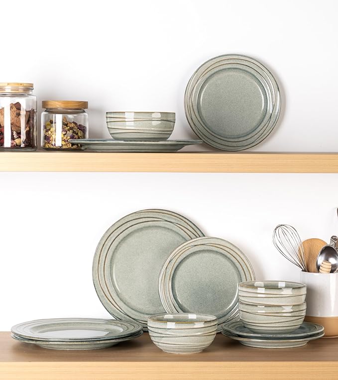 GBHOME Ceramic Dinnerware Sets,12 pcs Embossed Elegant Stoneware Plates and Bowls Sets, Housewarming Wedding Gift | Dishwasher & Microwave Safe | Dishes Set Service for 4