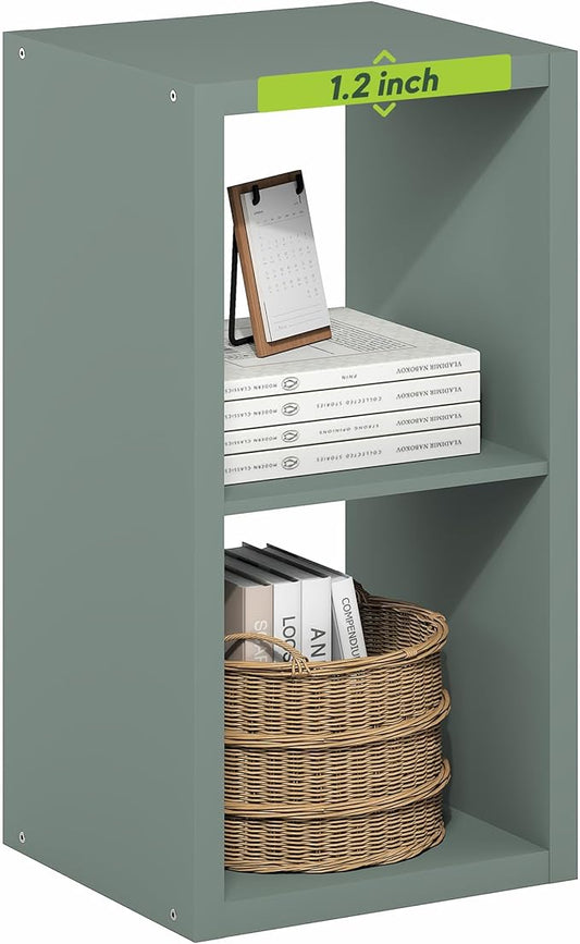 Furinno Cubicle Book Shelf, 2-Cube Bookshelf, Extra Thick Frame Horizontally & Vertically Reversible Bookcase with Open Back, 14.6" x 16" x 30", for Living Room, Bedroom, Home Office, Sage Green