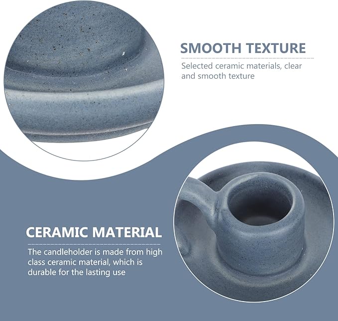 DOITOOL 2Pcs Ceramic Candle Holder Candlestick Holder with Handle, Taper Candle Stand Candlelight Stand Holder Decorative Candle Display Holder for Desktop Dining Room Home Decoration Display (Blue)