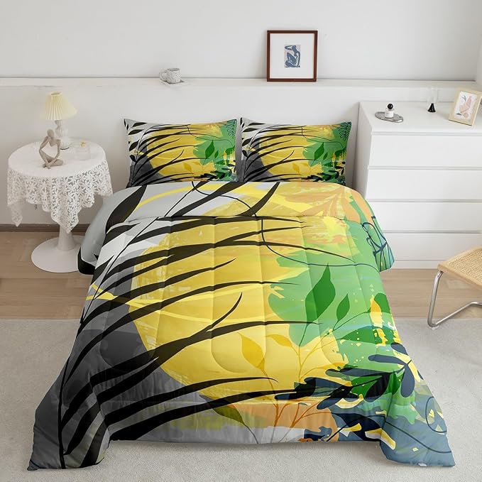 Minimalism Modern Bedding Set Twin Grey Black Yellow Comforter Set, Mid Century Abstract Duvet Insert Geometric Quilt Comforter, Aesthetic Bedding Comforters & Sets Breathable Artists Gifts