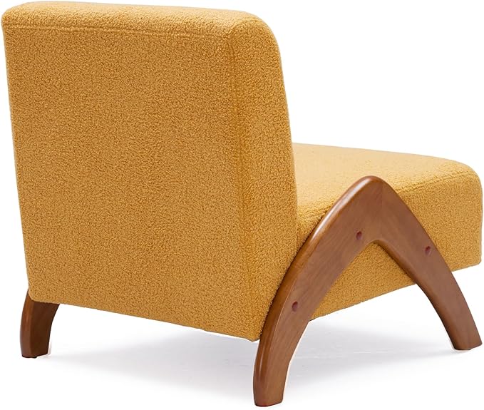 Oversized Accent Chair, upholstered armless mid Century Modern Living Room Chair with Wooden Legs for Bedroom/Office/Cafe, Sherpa Yellow