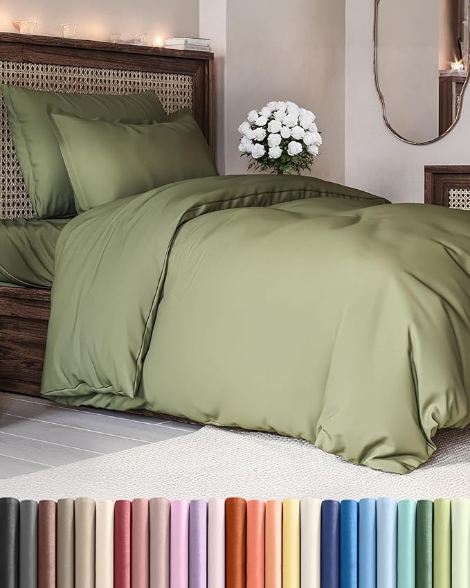 Duvet Cover Twin/Twin XL Size - Extra Soft Twin/Twin XL Size Duvet Cover - Breathable, Easy Care and Fade Free with Zipper Closures & Ties - 68" x 90" Inches - (Sage Green) Comforter Not Included