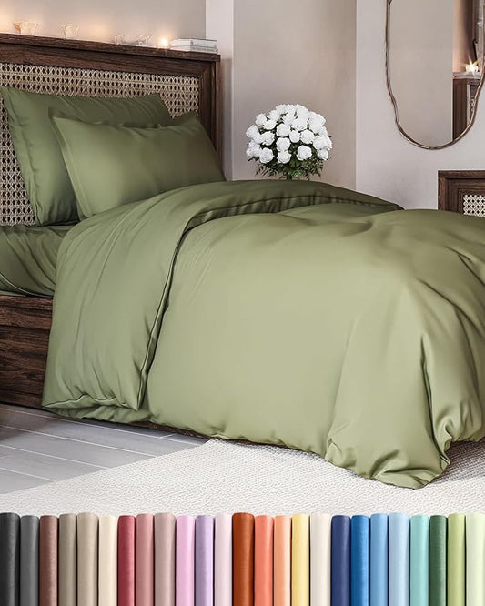 Duvet Cover Twin/Twin XL Size - Extra Soft Twin/Twin XL Size Duvet Cover - Breathable, Easy Care and Fade Free with Zipper Closures & Ties - 68" x 90" Inches - (Sage Green) Comforter Not Included