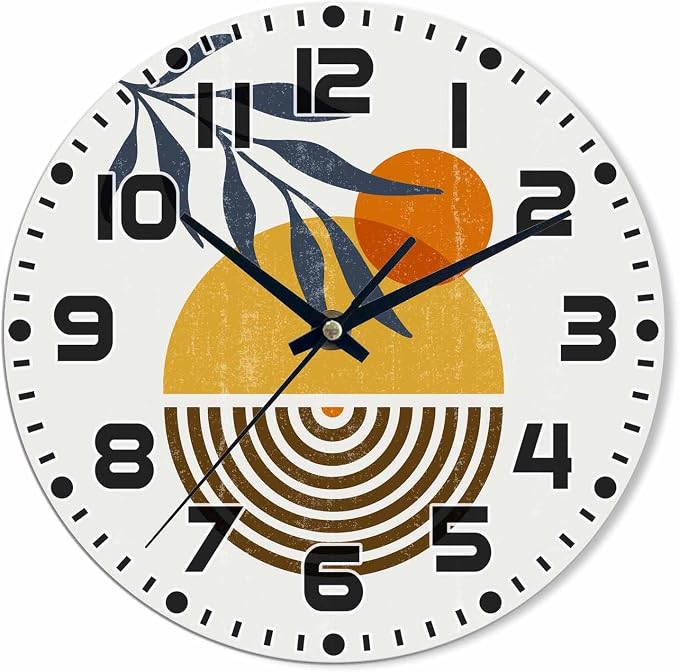 Abstract Sunset Wall Clock 10 inch Round Silent Non Ticking Wood Wall Clocks Battery Operated Easy to Read Decorative Wall Clock for Bedroom Kitchen Living Room Bathroom
