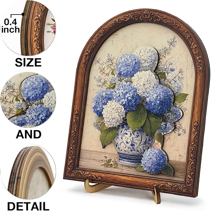 3D Vintage Hydrangea Floral Desk Decor Sign, Boho Vintage Flowers Framed Wall Art Sign for Home Bedroom Living Room Desk Wall Shelf Farmhouse Decor 8x10 Inch