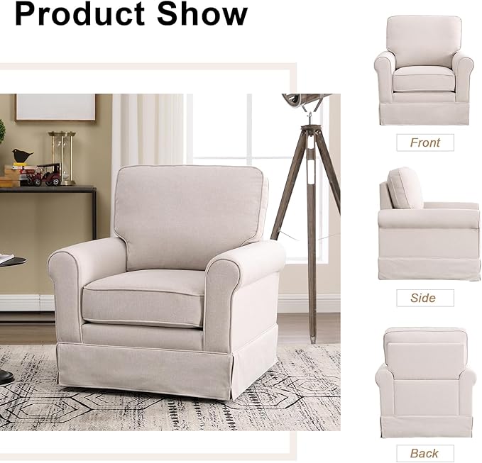 INZOY Swivel Accent Chair Set of 2 Mid Century Modern Chair, Comfy Swivel Barrel Reading Chair, Upholstered Square Chair for Living Room Bedroom Small Spaces, Fully Assembled, Beige
