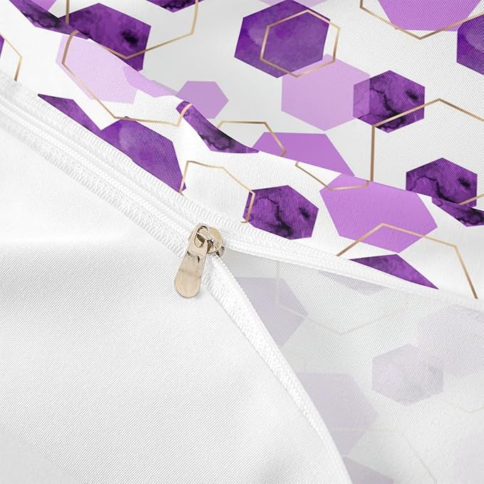 Erosebridal Purple Duvet Cover King Size for Boys Girls Geometric Hexagon Bedding Sets Modern Abstract Art Decor Bed Set Lavender Marbling Striped Bed Cover with 2 Pillow Cases