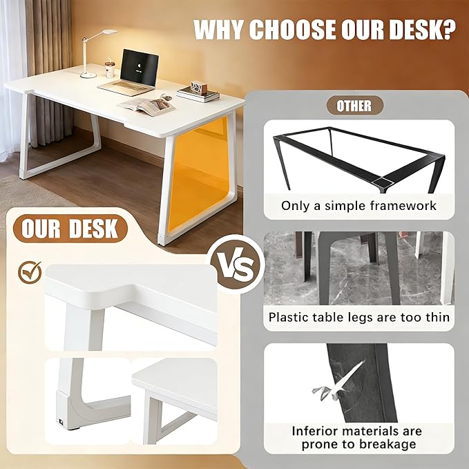 Computer Desk 39.4 Inch Small Office Desk with Wood Top and Metal Frame, Study Writing Desk for Home, Bedroom, Gaming, U-Shaped Leg Design, Modern Simple