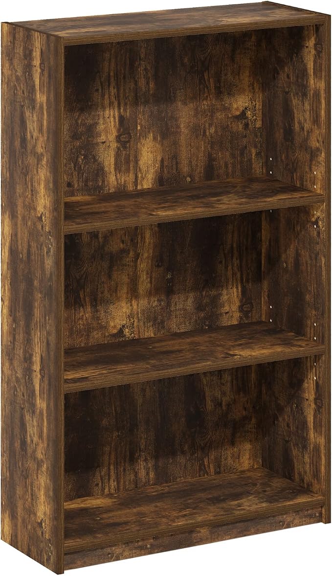 Furinno JAYA Book Shelf, 3-Tier Bookshelf, Bookcase with Adjustable Shelves, 9.5 x 24.5 x 40.3, for Organization and Storage, for Living Room, Bedroom, Home Office, Amber Pine