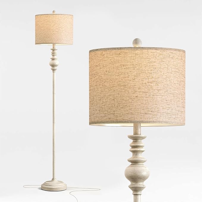 BOBOMOMO 64.25" Farmhouse Floor Lamp for Living Room, Tall Antique White Standing Lamp with Rotary Switch, Vintage Reading Lamp for Bedroom & Nursery, Rustic Home Decor Corner Lamp