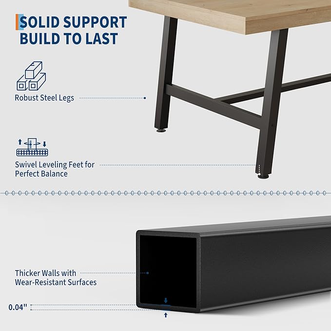 GarveeHome Industrial Dining Table for 4-6 People, 63" Long Wooden Kitchen Table with Sturdy Metal Frame & Natural Wood Finish - Seats 4 Rectangular Counter for Dinner, Kitchen, Dining Room - Natural