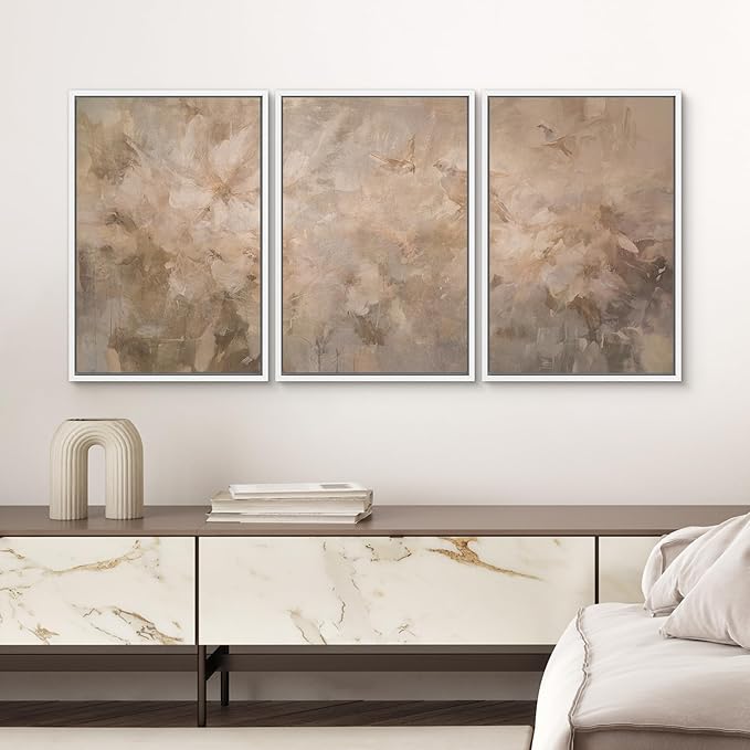 SIGNWIN Framed Canvas Print Wall Art Set Soft Neutral Abstract Floral Illustrations Modern Art Decorative Boho Relax/Zen Nordic for Living Room, Bedroom, Office - 24"x36"x3 White
