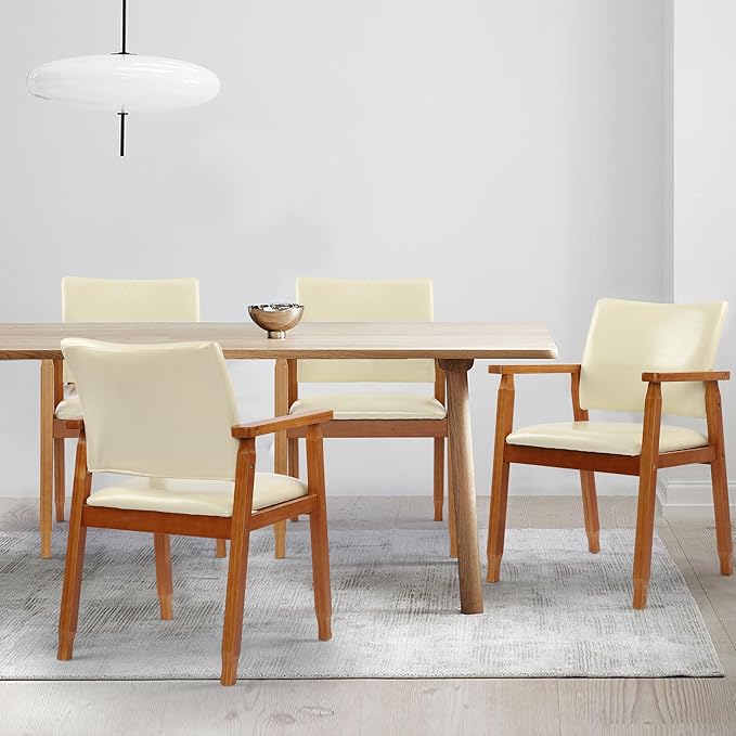 NOBPEINT Mid-Century Dining Side Chair with Faux Leather Seat in Tan, Arm Chair in Walnut,Set of 2