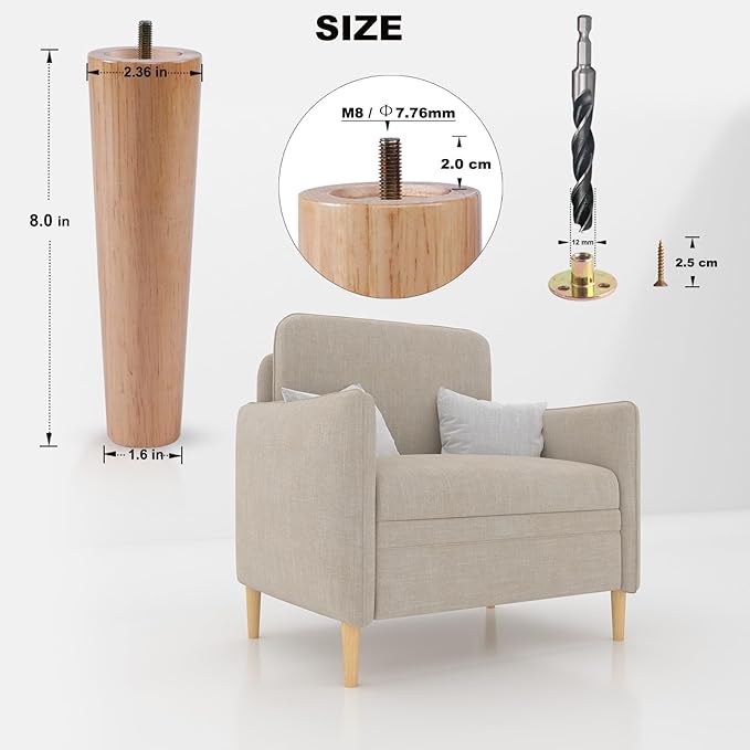 8 Inch Heavy Duty Wood Furniture Legs Set of 4 - Solid Replacement Furniture Feet for Sofas - Wooden Couch Legs Sofa Feet Cabinet Foot - Varnished Finish
