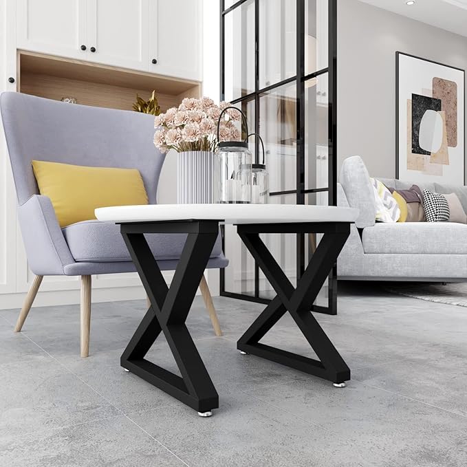 TIEOU Metal Coffee Table Leg 16 inch Heavy Duty Z Shape Table Legs DIY Modern Bench Legs, Industrial Furniture Legs, Set of 2