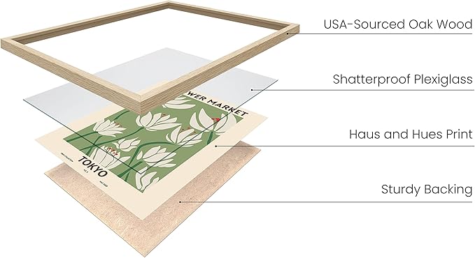 HAUS AND HUES Framed Flower Prints – Matisse Wall Art, Minimalist Floral Decor, Flower Market Poster, Aesthetic Bedroom or Living Room Art (Beige, 12x16)
