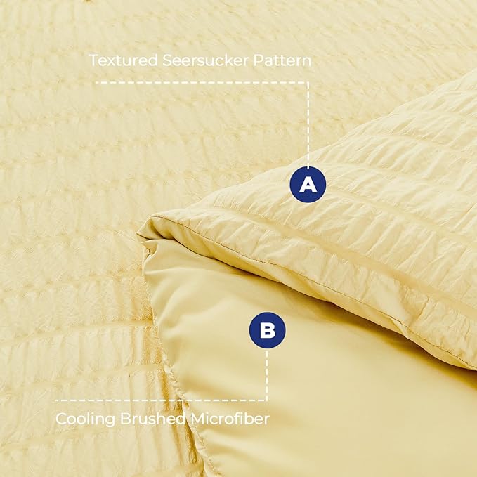 HYMOKEGE Yellow Queen Comforter Set Seersucker 7 Pieces, All Season Luxury Bed in a Bag Queen for Bedroom, Bedding Set with Comforter, Sheets, Pillowcases & Shams