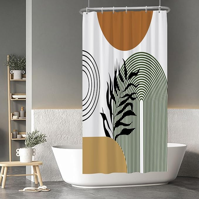 Baocicoo Boho Mid Century Abstract Leaf Plant Botanical Tropical Palm Shower Curtain for Bathroom Hotel Bathtub Cubicle Living Room Decor Fabric Shower Curtain with Hooks 36x72 Inches