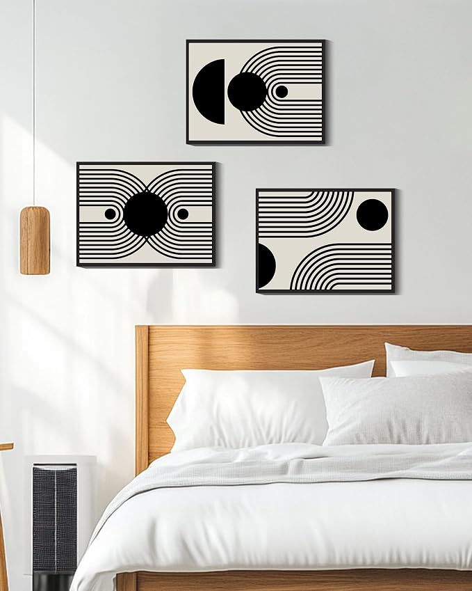 Drsoum Black Abstract Boho Wall Art Framed Modern Bohemian Wall Decor Geometry Lines Prints Ready to Hang 12x16in Black Framed