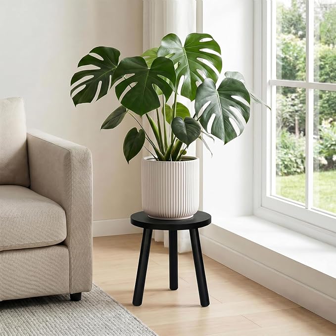 Wood Plant Stands Indoor, Black Plant Stand Modern Plant Table for Large Plants, Wooden Plant Stool, Tall Plant Holder Small Round Side for Living Room, Balcony, Office (1 Pack)