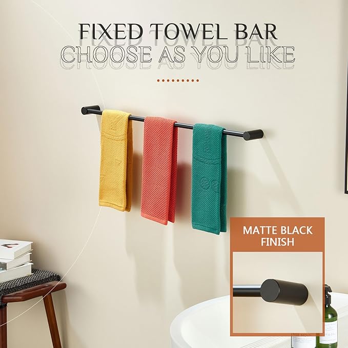 KOKOSIRI Bath Towel Bar Matte Black 32-Inch Bathroom Towel Holder for Wall Mounted Stainless Steel Bathroom Lavatory Hardware Accessories, B4007BK-L32