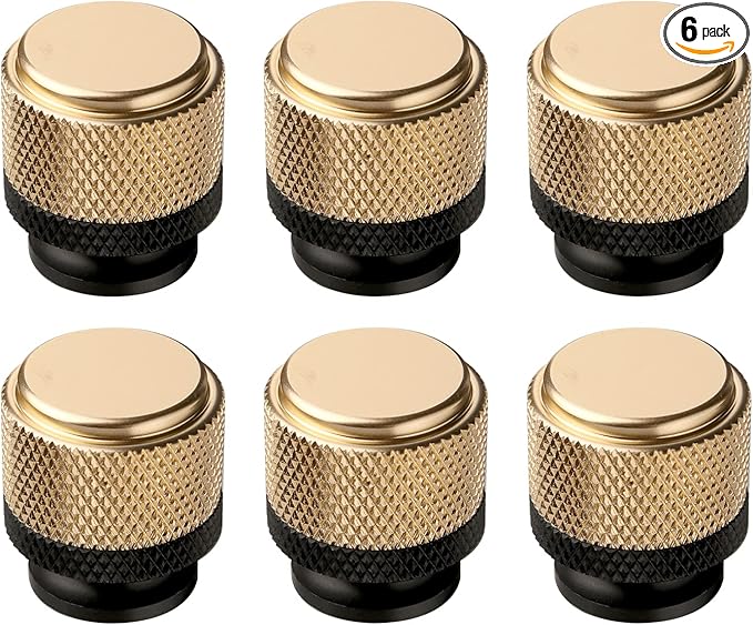 6 Pack 1 Inch Cabinet Knobs Gold and Black Cupboard Aluminum Knobs Drawer Knobs Cabinet Knobs