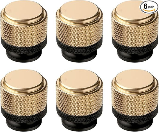 6 Pack 1 Inch Cabinet Knobs Gold and Black Cupboard Aluminum Knobs Drawer Knobs Cabinet Knobs