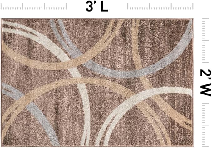 Rugshop Modern Wavy Circles Design Accent Rug, Non-Shedding Carpet for Entryway, Bathroom, or Kitchen, Brown, 2' x 3'